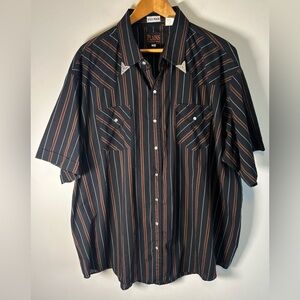 Plains Western Wear Mens Shirt Pearl Snap Silver Collar Tip Big Man 3XL VTG WOW